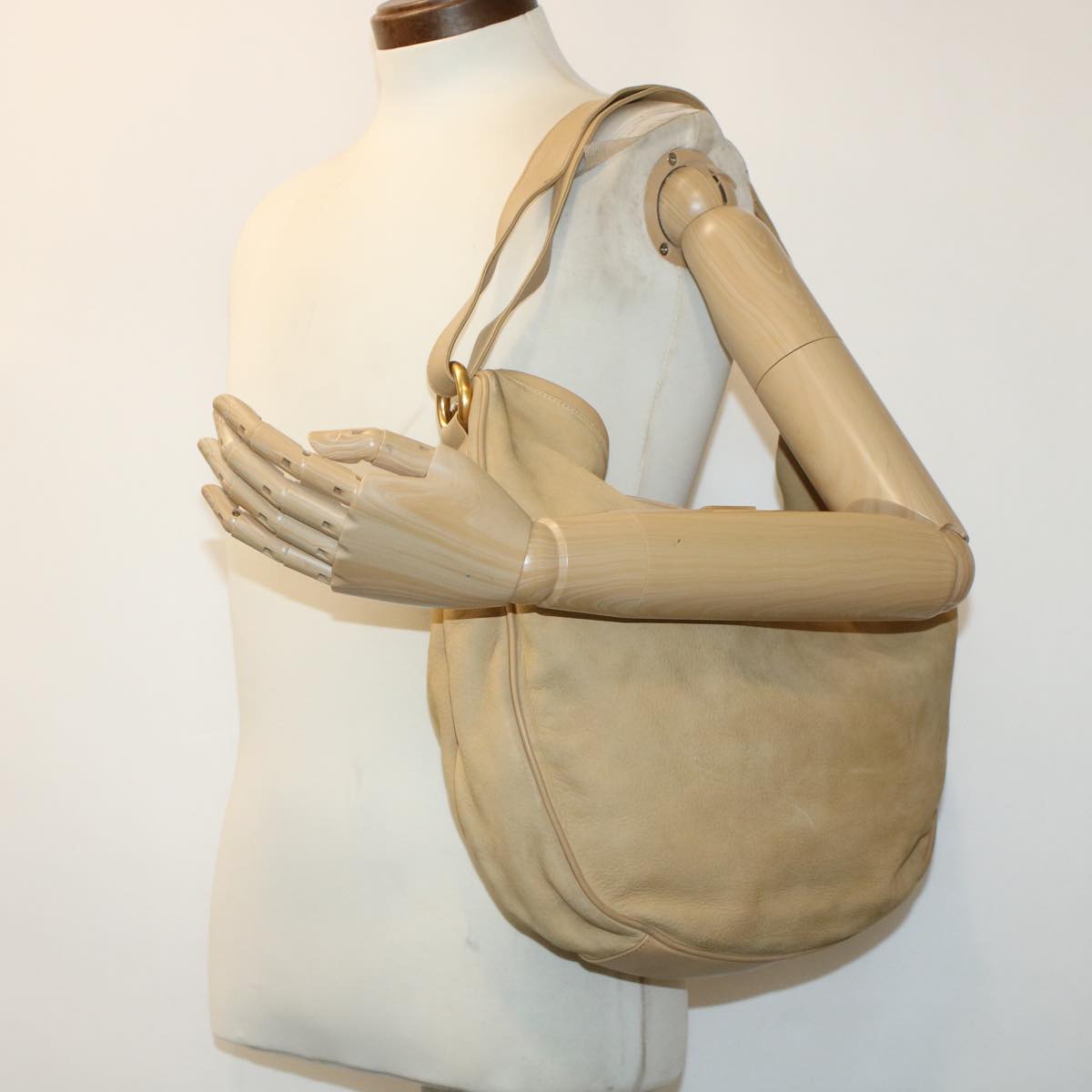 GUCCI Shoulder Bag Leather Beige Auth bs5660