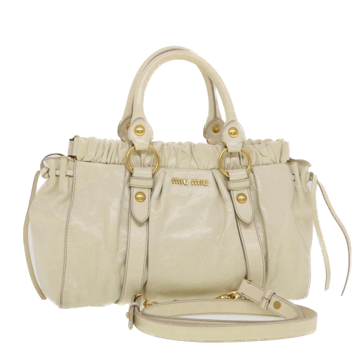 Miu Miu Hand Bag Leather 2way Shoulder Bag White Auth bs5677