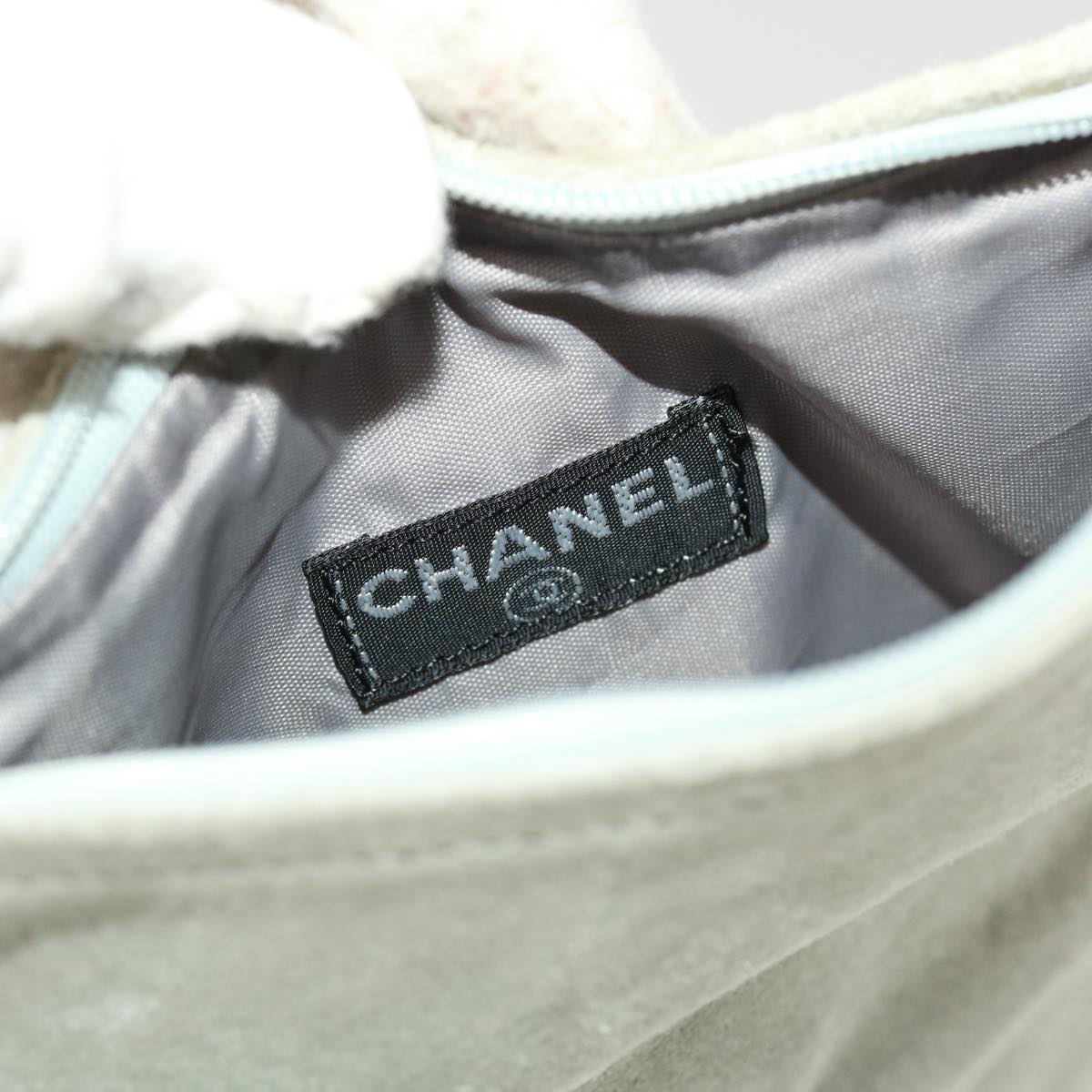 CHANEL Wall Hanging Pouch Suede Gray CC Auth bs5681