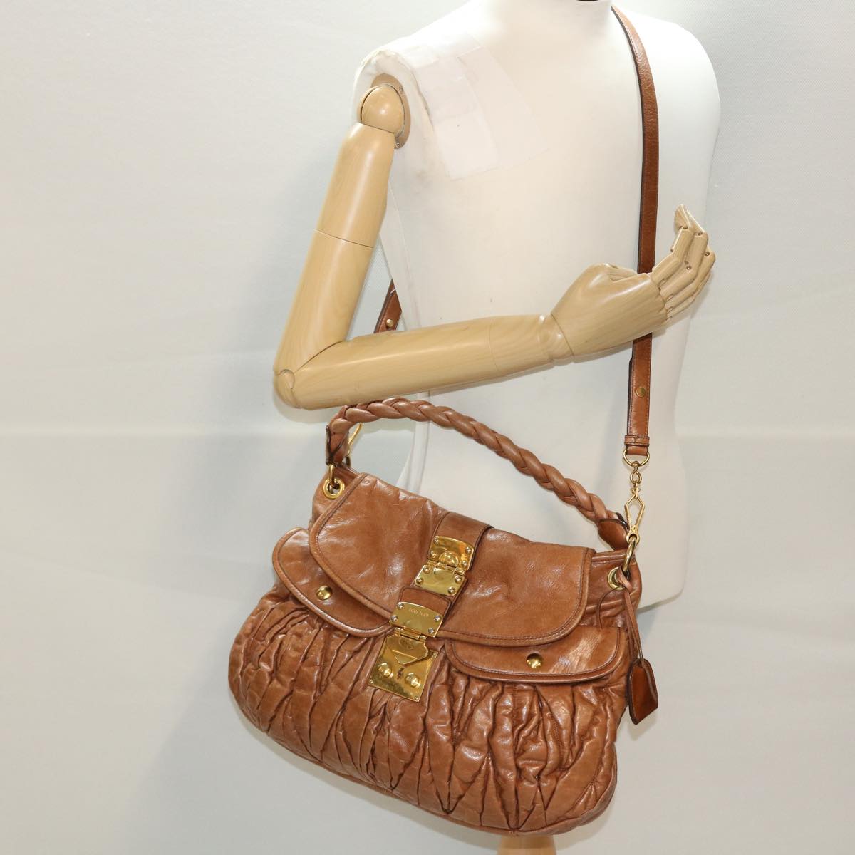 Miu Miu Shoulder Bag Leather Brown Auth bs5687