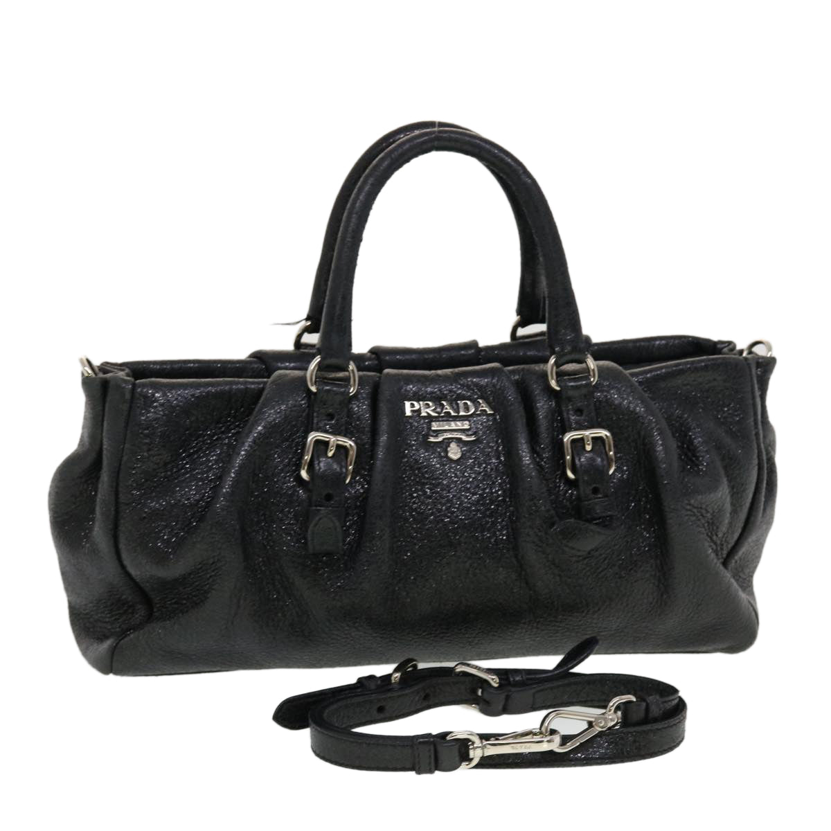 PRADA Hand Bag Leather 2way Black Auth bs5705