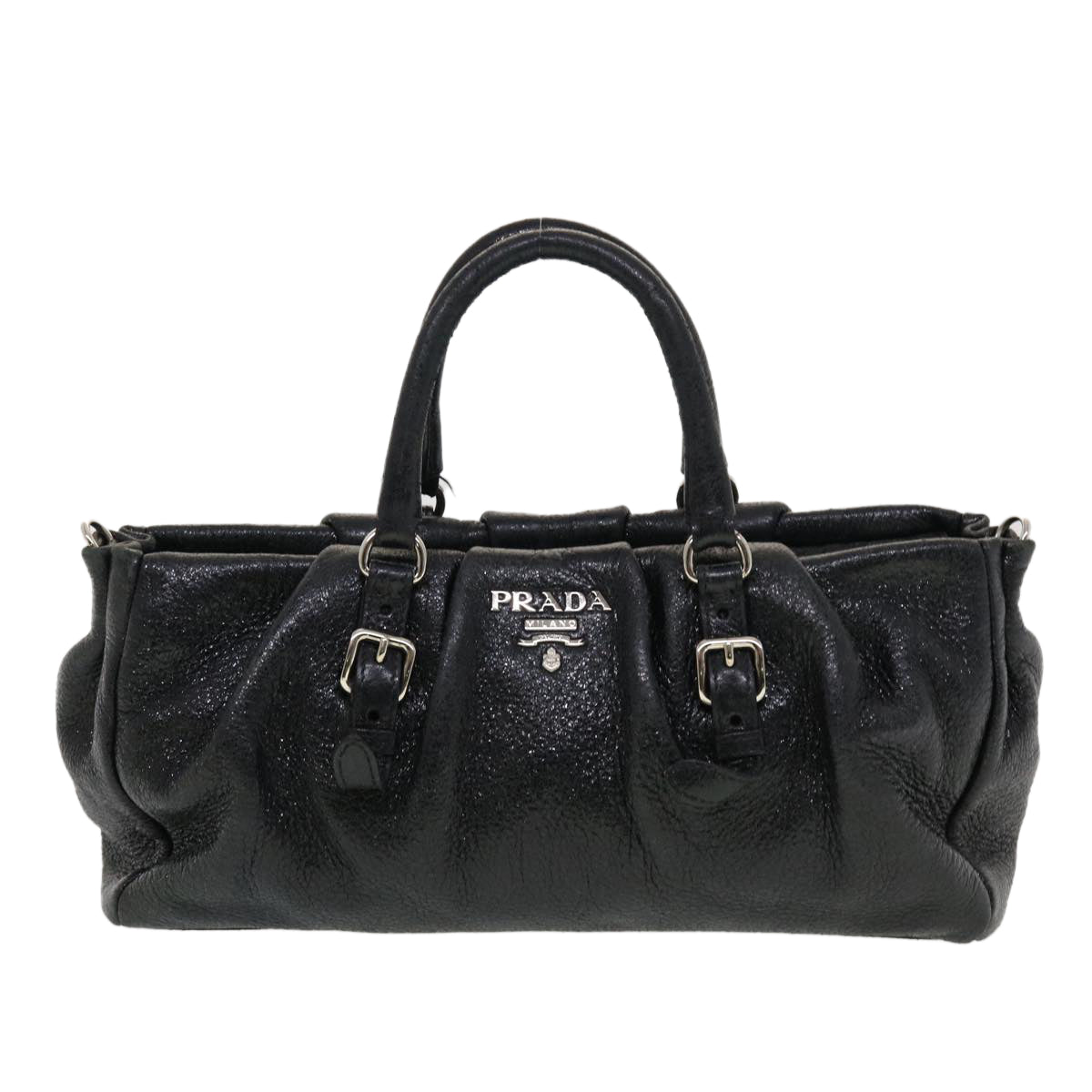 PRADA Hand Bag Leather 2way Black Auth bs5705