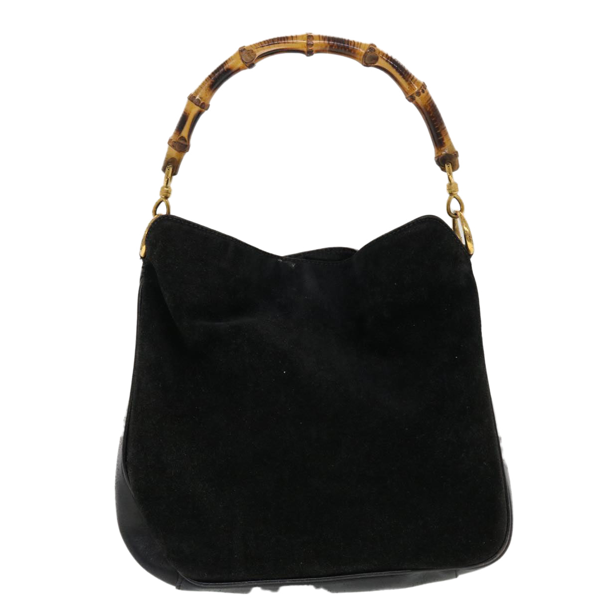 GUCCI Bamboo Shoulder Bag Suede Black Brown Auth bs5760