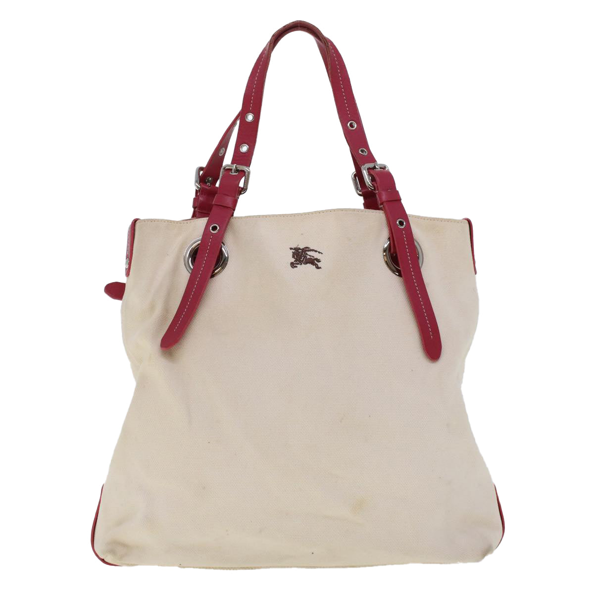 BURBERRY Tote Bag Canvas White Auth bs5772