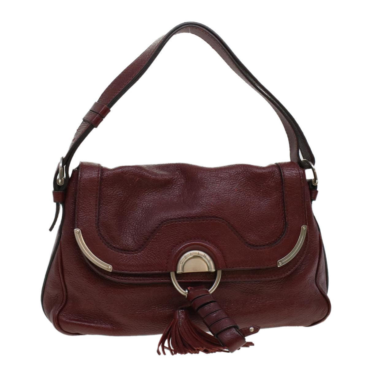 CELINE Fringe Shoulder Bag Leather Red Auth bs5797