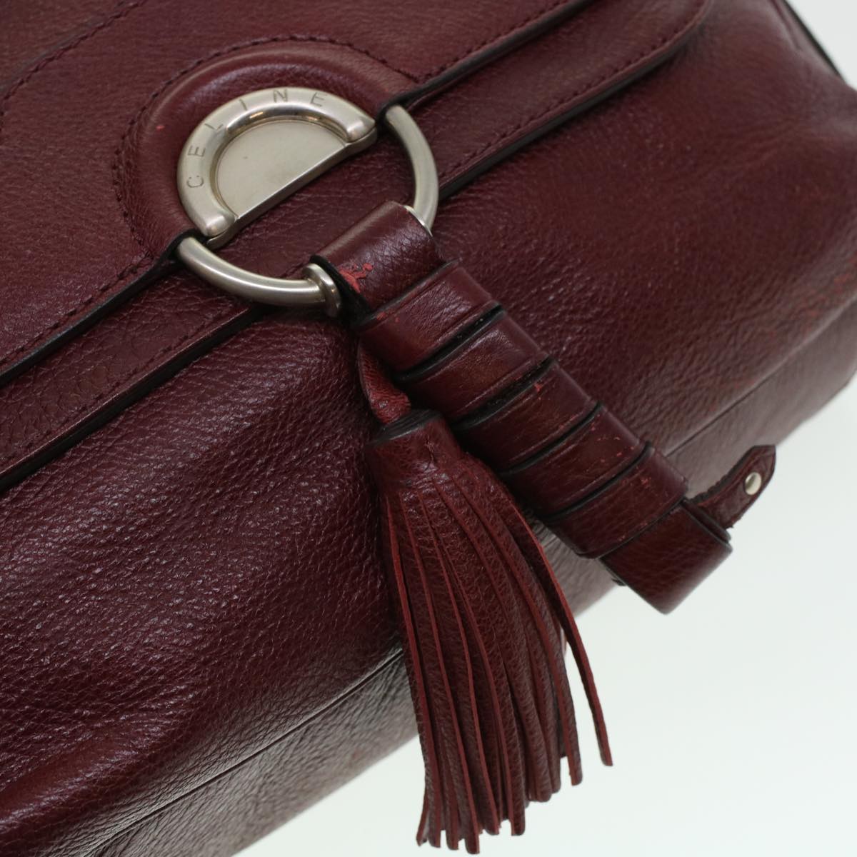 CELINE Fringe Shoulder Bag Leather Red Auth bs5797