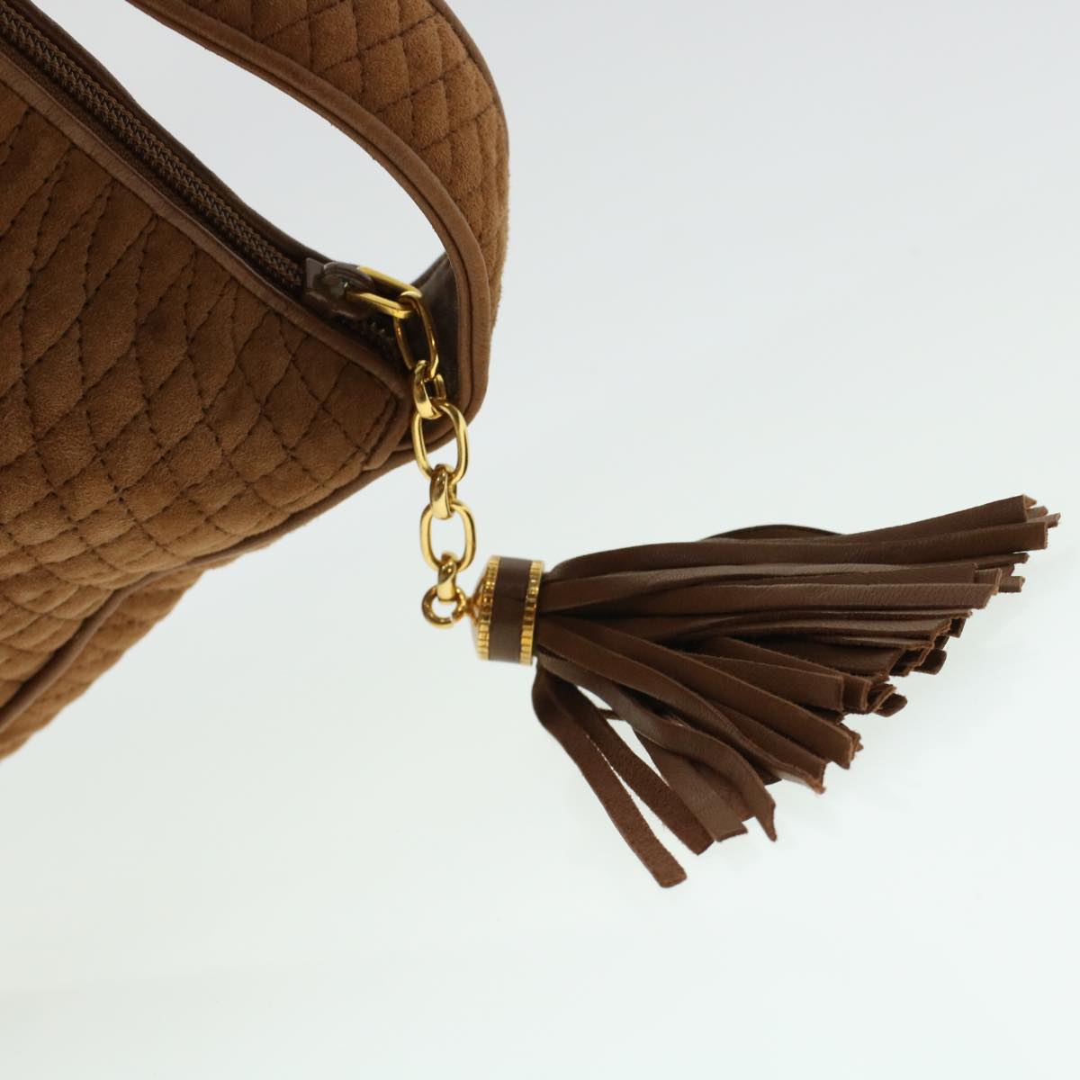 BALLY Quilted Fringe Shoulder Bag Suede Brown Auth bs5808