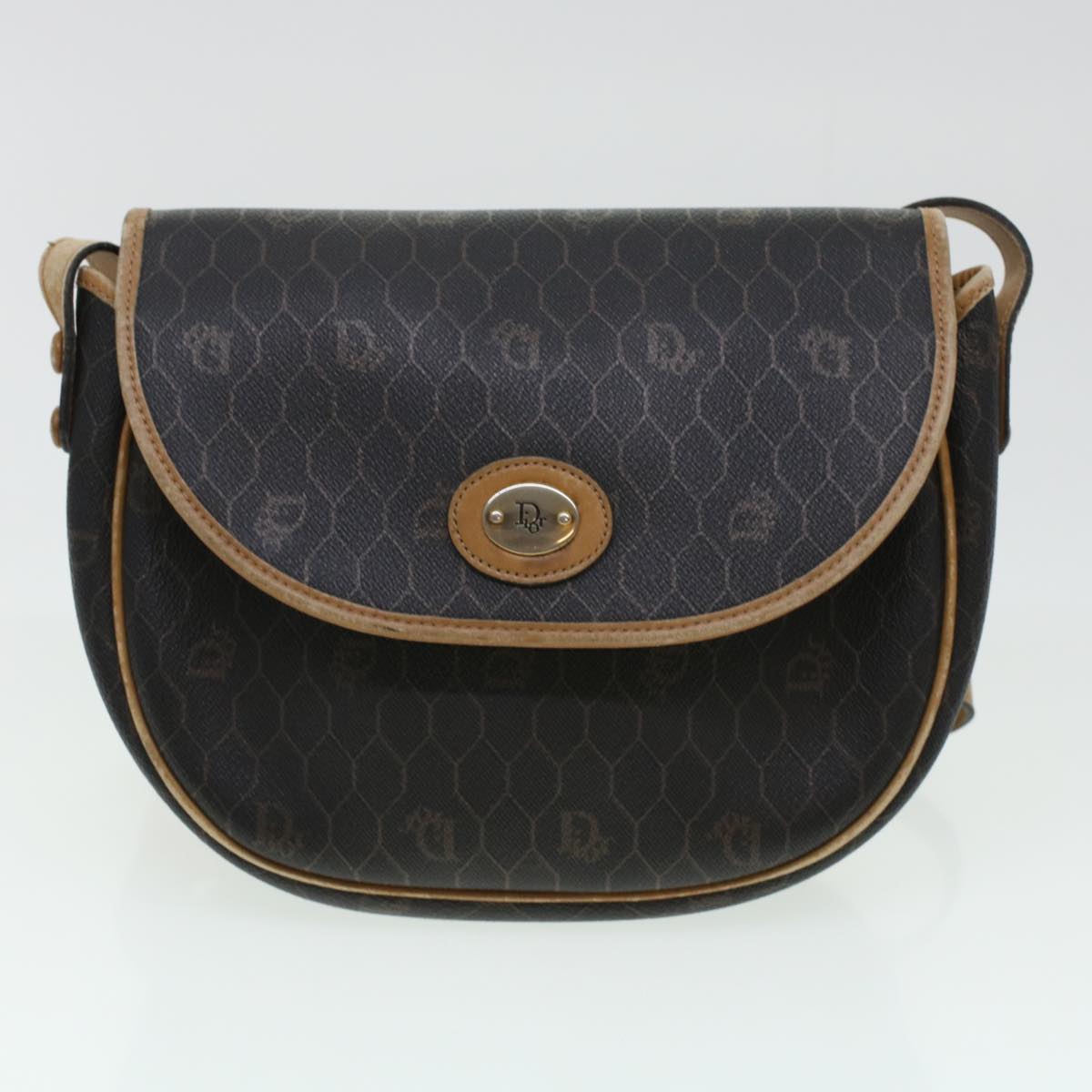 Miu Miu Dior Honeycomb Canvas Shoulder Bag Leather 3Set Black Brown Auth bs5814