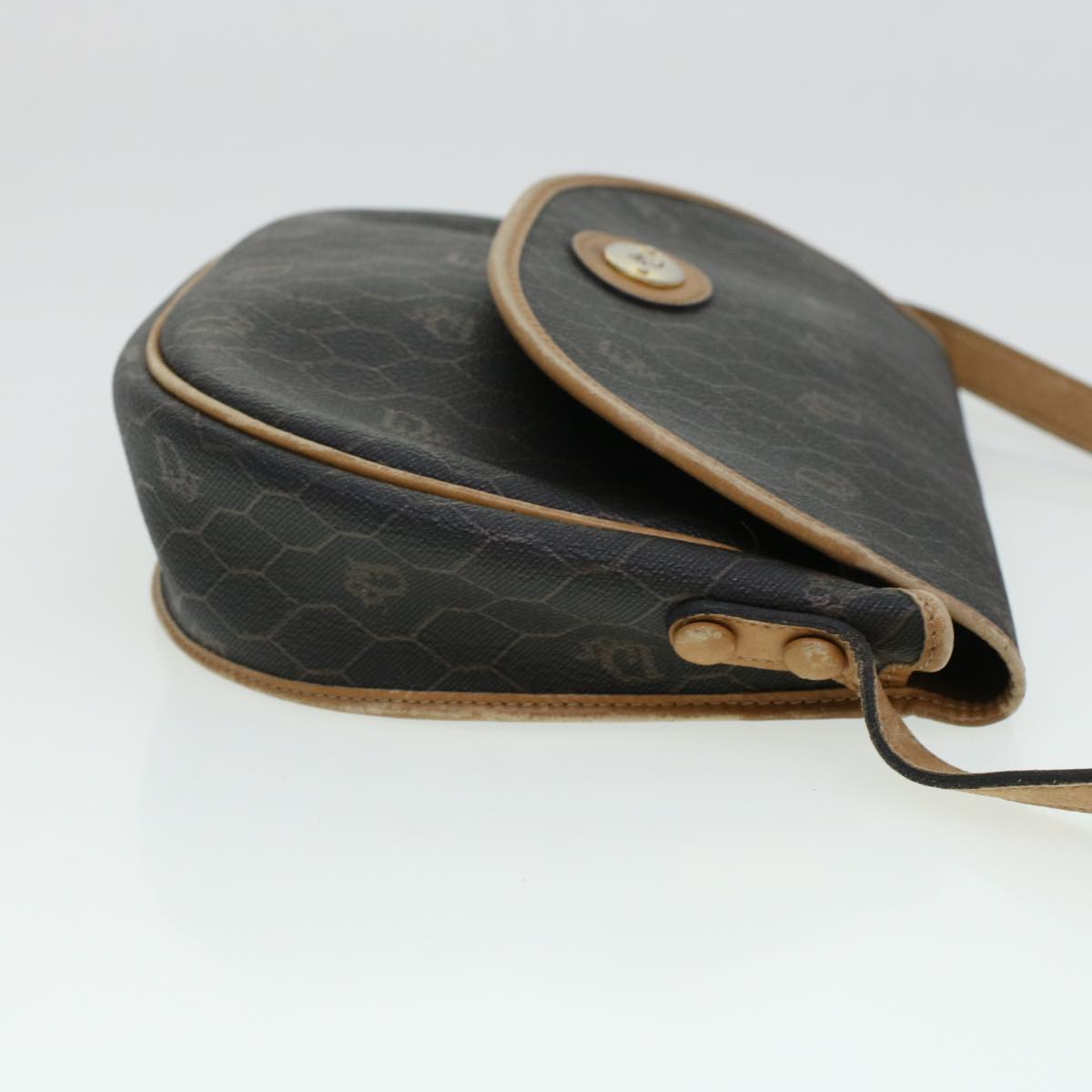 Miu Miu Dior Honeycomb Canvas Shoulder Bag Leather 3Set Black Brown Auth bs5814