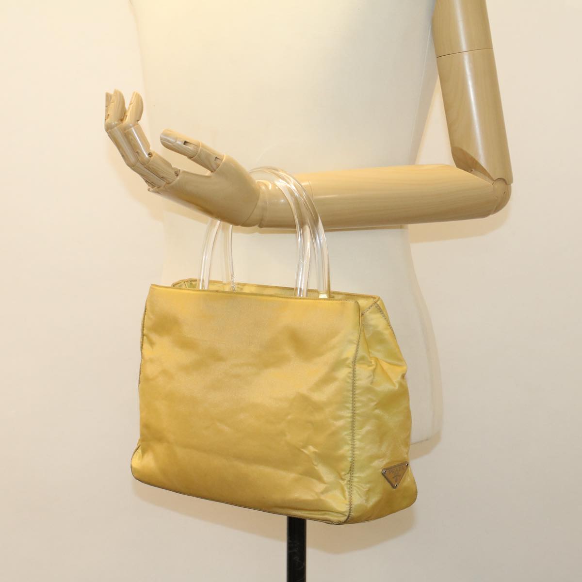 PRADA Hand Bag Nylon Yellow Auth bs5815