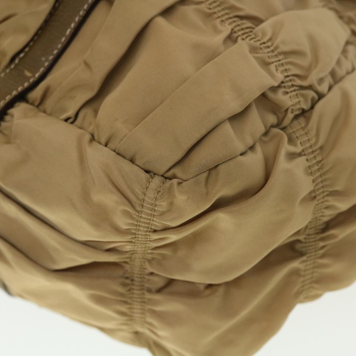 PRADA Clasp Shoulder Bag Nylon Beige Auth bs5822