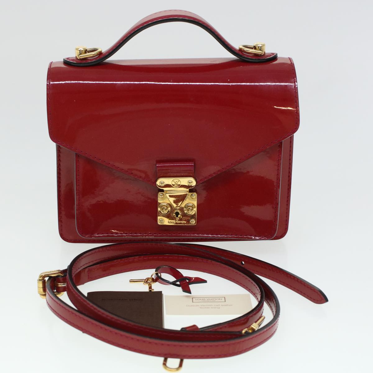 LOUIS VUITTON Vernis Monceau BB Hand Bag 2way Red M91579 LV Auth bs5940