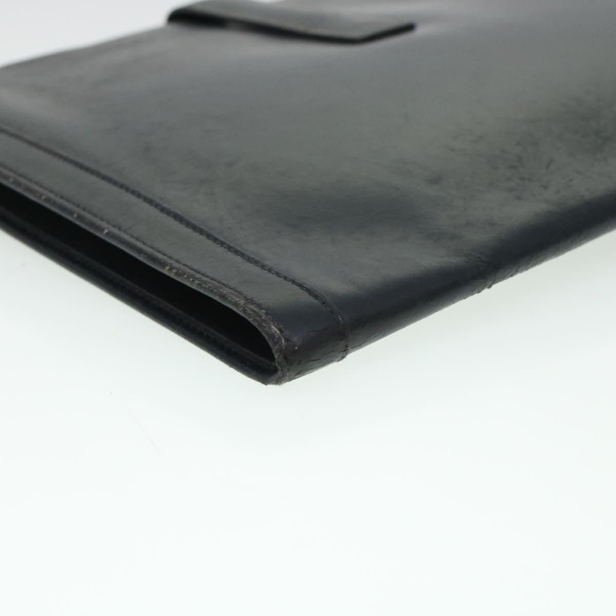 HERMES Giger GM Clutch Bag Leather Black Auth bs5943