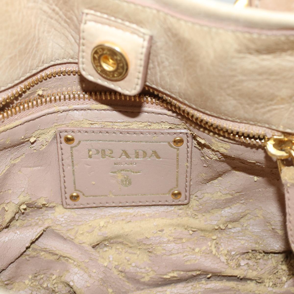 PRADA Hand Bag Leather 2way Beige Auth bs5945