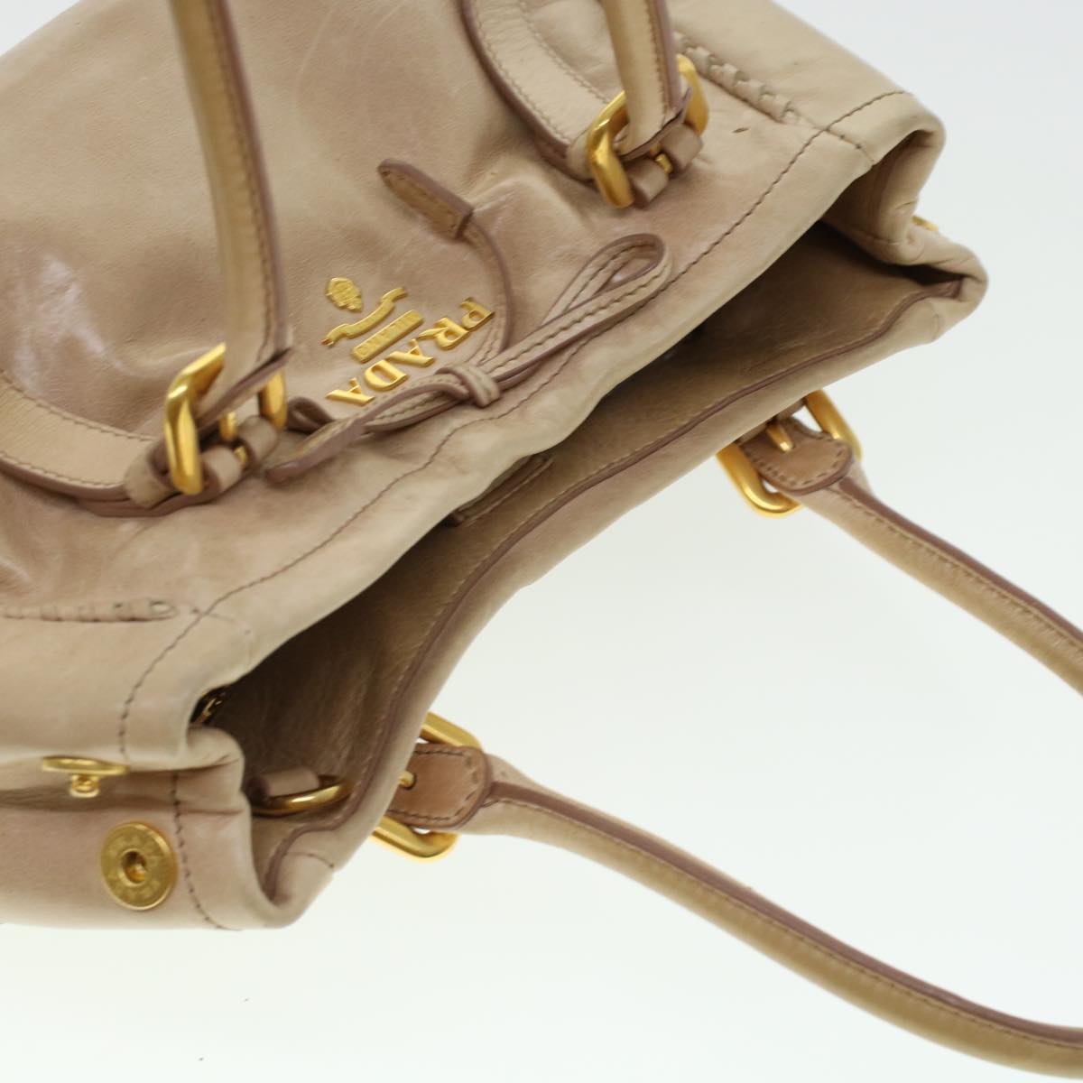 PRADA Hand Bag Leather 2way Beige Auth bs5945