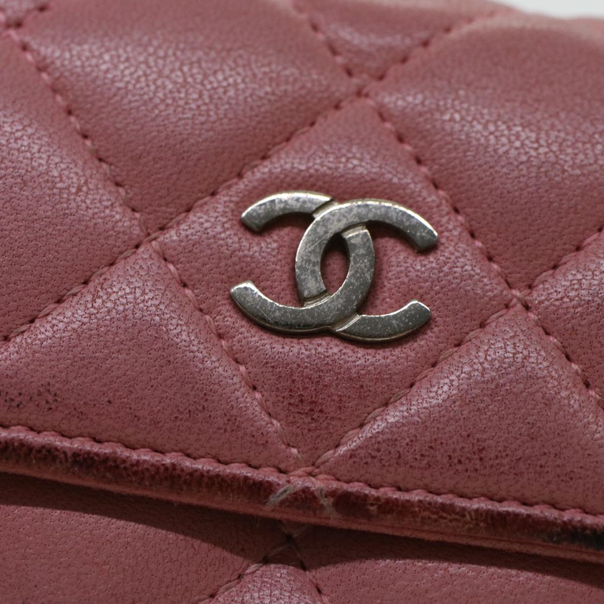 CHANEL Matelasse Coin Purse Lamb Skin Pink CC Auth bs5967