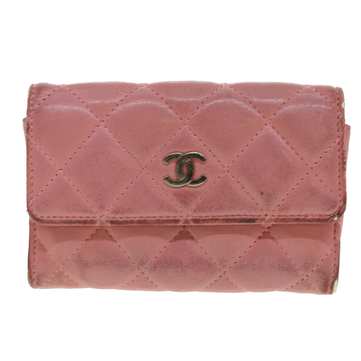 CHANEL Matelasse Coin Purse Lamb Skin Pink CC Auth bs5967