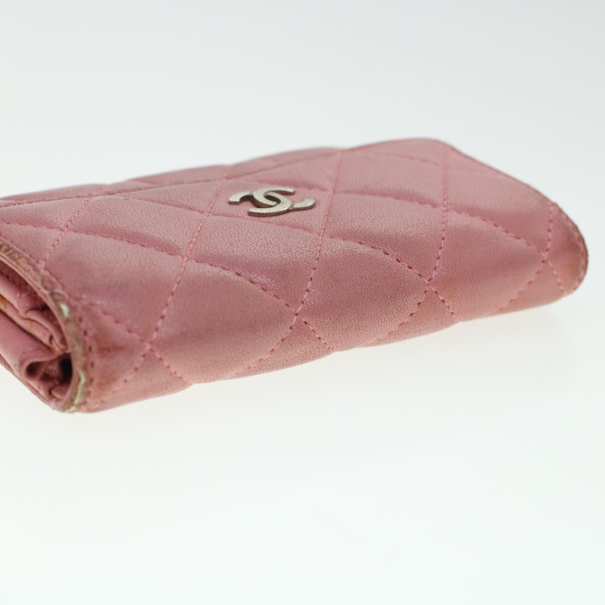 CHANEL Matelasse Coin Purse Lamb Skin Pink CC Auth bs5967