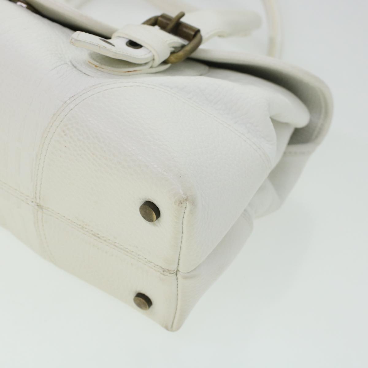 BURBERRY Shoulder Bag Leather White Auth bs5985