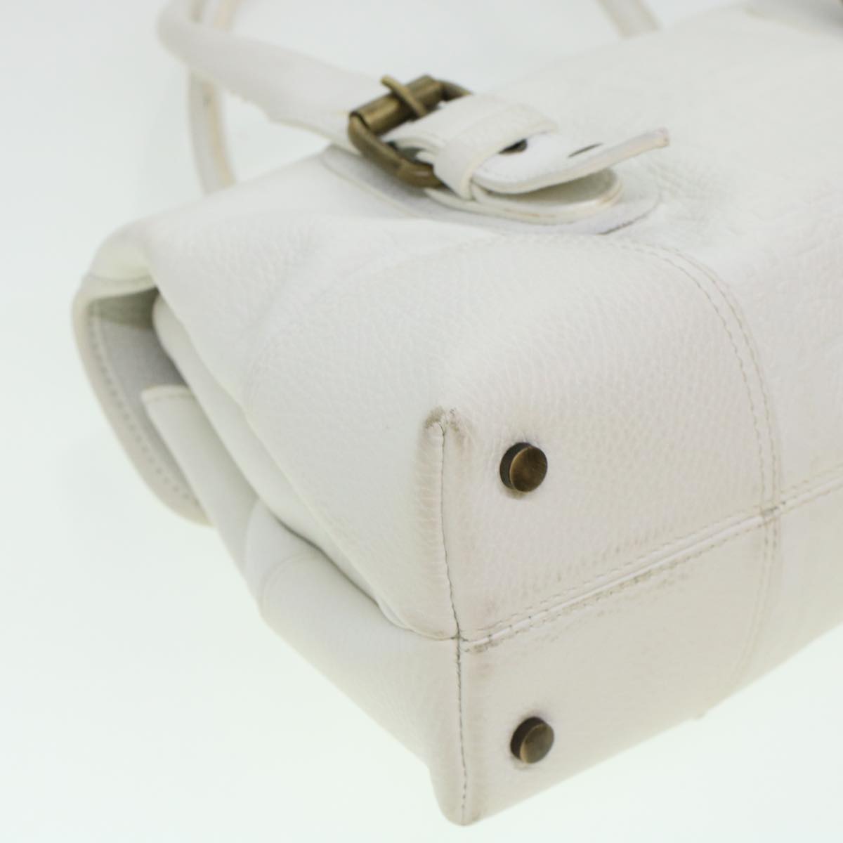 BURBERRY Shoulder Bag Leather White Auth bs5985