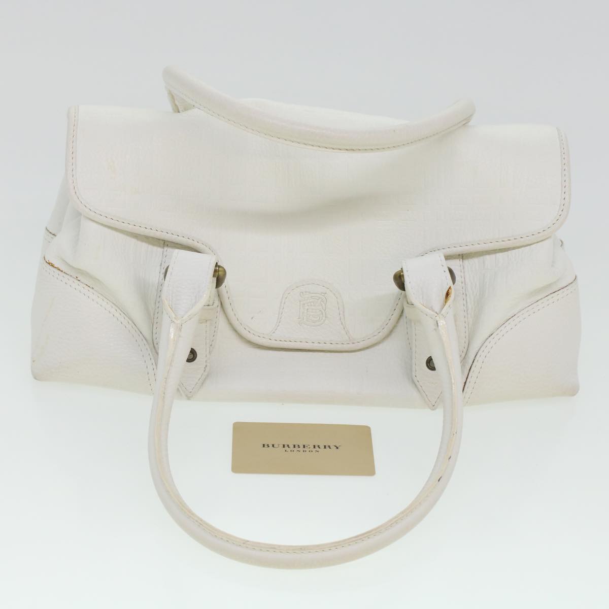 BURBERRY Shoulder Bag Leather White Auth bs5985