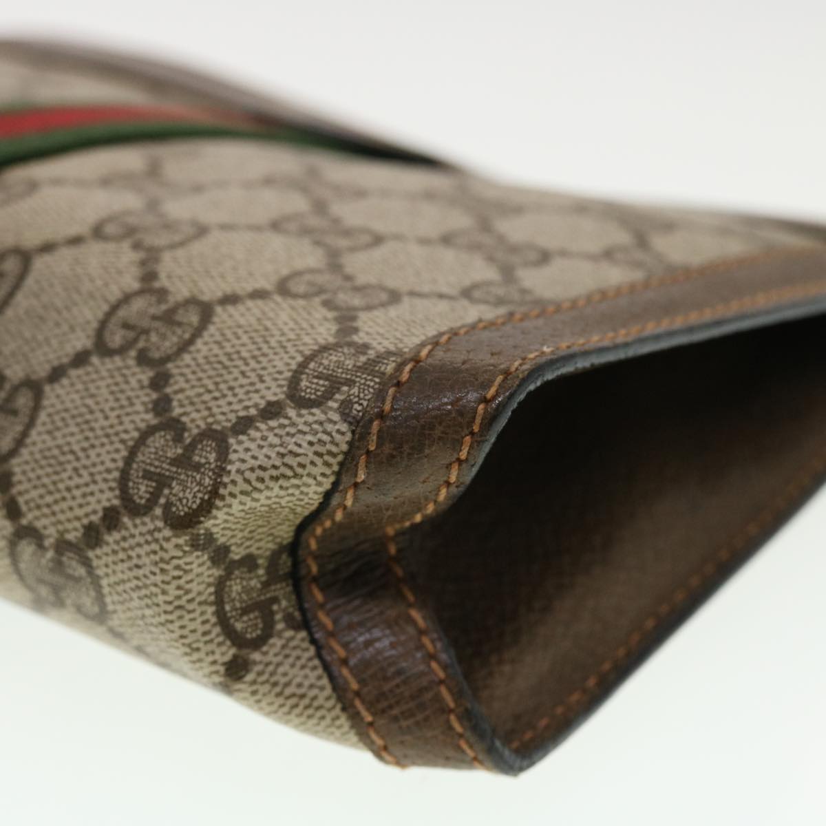 GUCCI GG Canvas Web Sherry Line Clutch Bag Beige Red Green 89.01.001 Auth bs5999