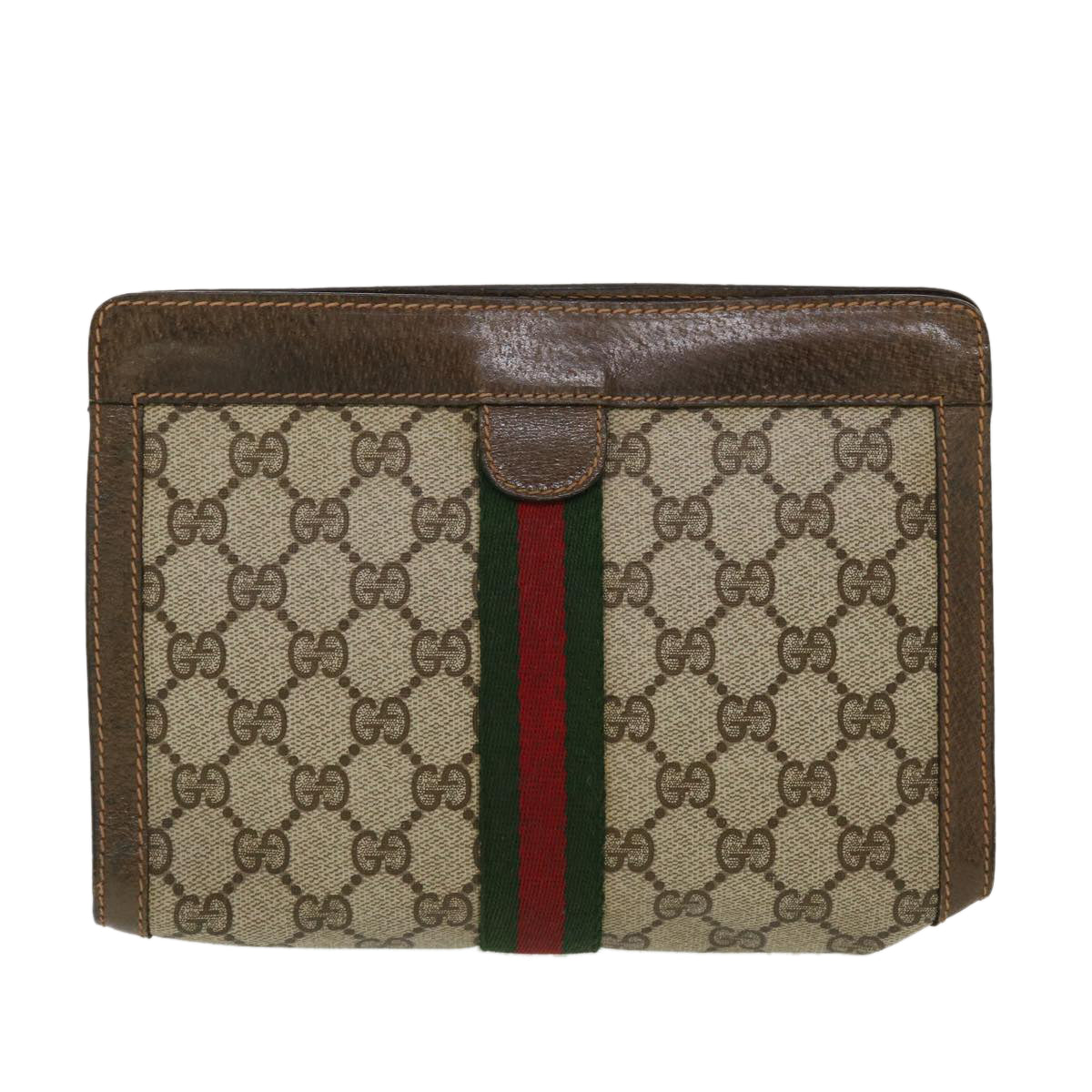 GUCCI GG Canvas Web Sherry Line Clutch Bag Beige Red Green 89.01.001 Auth bs5999 - 0