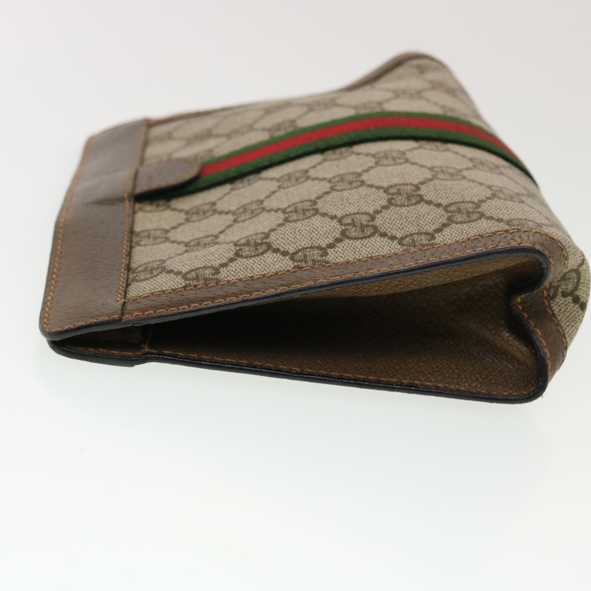 GUCCI GG Canvas Web Sherry Line Clutch Bag Beige Red Green 89.01.001 Auth bs5999