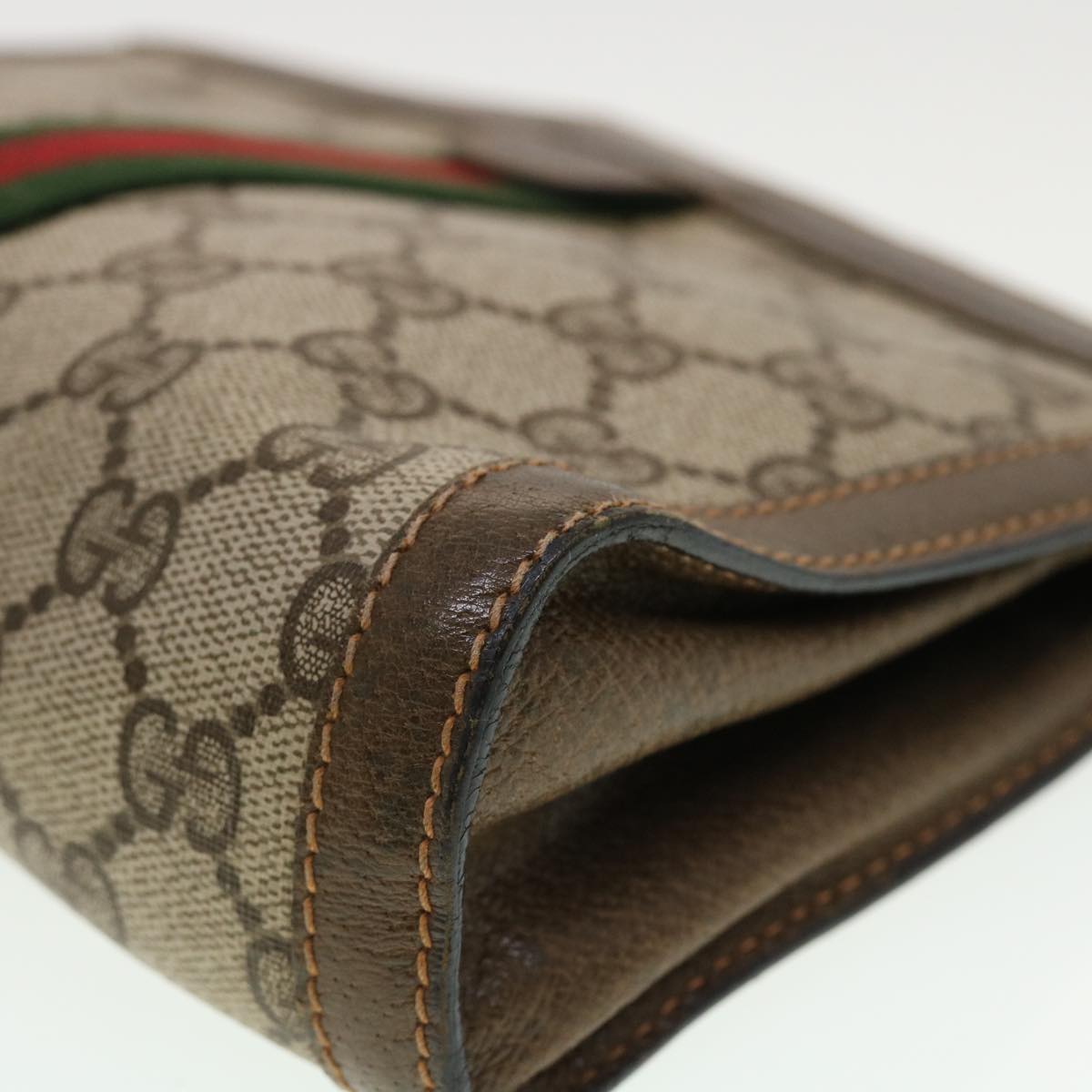 GUCCI GG Canvas Web Sherry Line Clutch Bag Beige Red Green 89.01.001 Auth bs5999