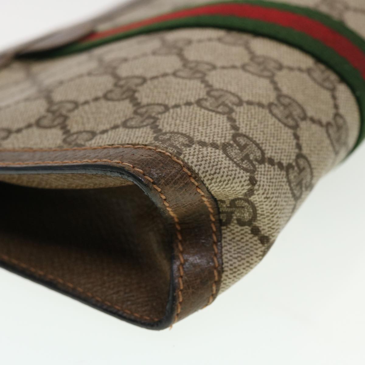 GUCCI GG Canvas Web Sherry Line Clutch Bag Beige Red Green 89.01.001 Auth bs5999