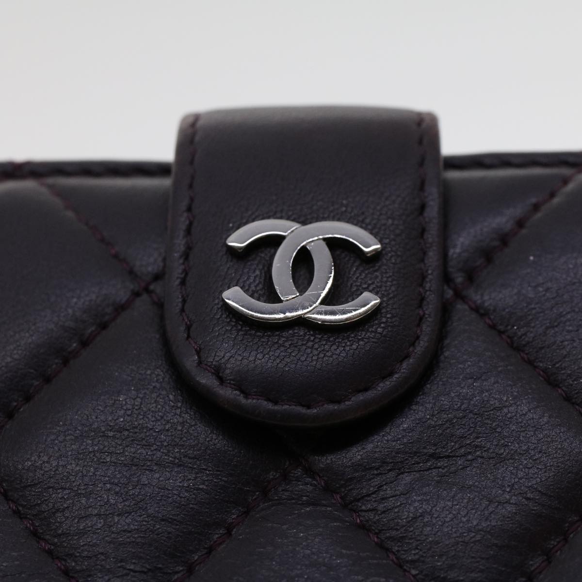 CHANEL Wallet Lamb Skin Purple CC Auth bs6011