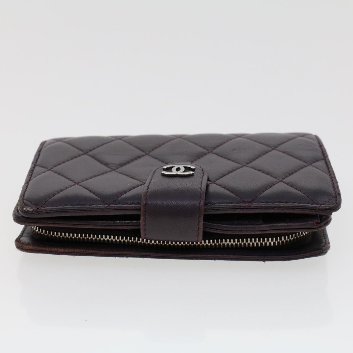 CHANEL Wallet Lamb Skin Purple CC Auth bs6011