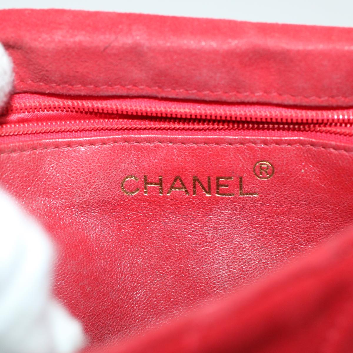 CHANEL Chain Shoulder Bag Suede Red Gold CC Auth bs6033