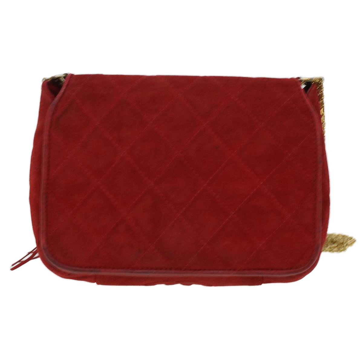 CHANEL Chain Shoulder Bag Suede Red Gold CC Auth bs6033