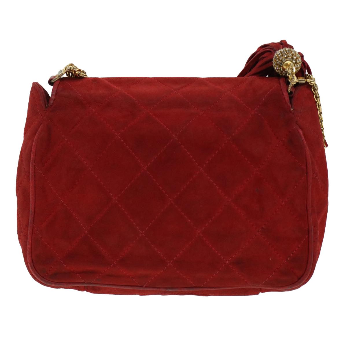 CHANEL Chain Shoulder Bag Suede Red Gold CC Auth bs6033 - 0