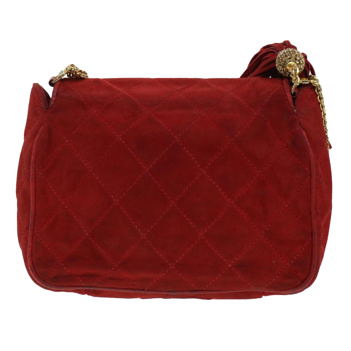 CHANEL Chain Shoulder Bag Suede Red Gold CC Auth bs6033