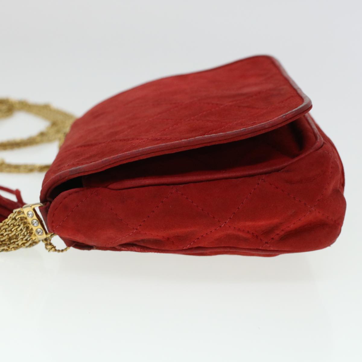 CHANEL Chain Shoulder Bag Suede Red Gold CC Auth bs6033