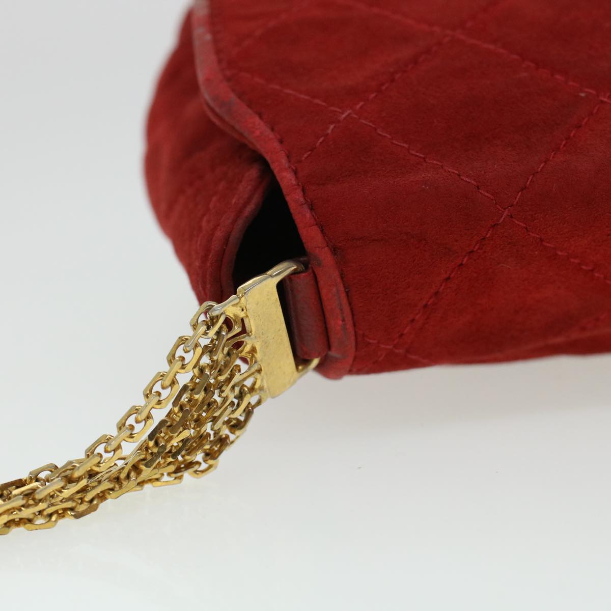 CHANEL Chain Shoulder Bag Suede Red Gold CC Auth bs6033