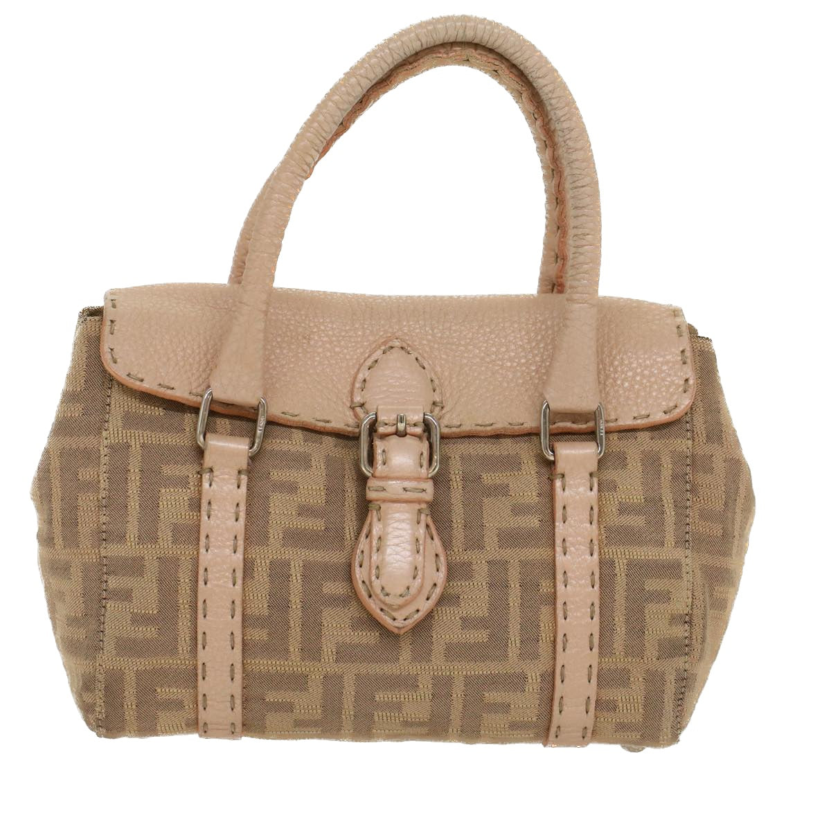 FENDI Zucca Canvas Linda Hand Bag Beige Pink Auth bs6036