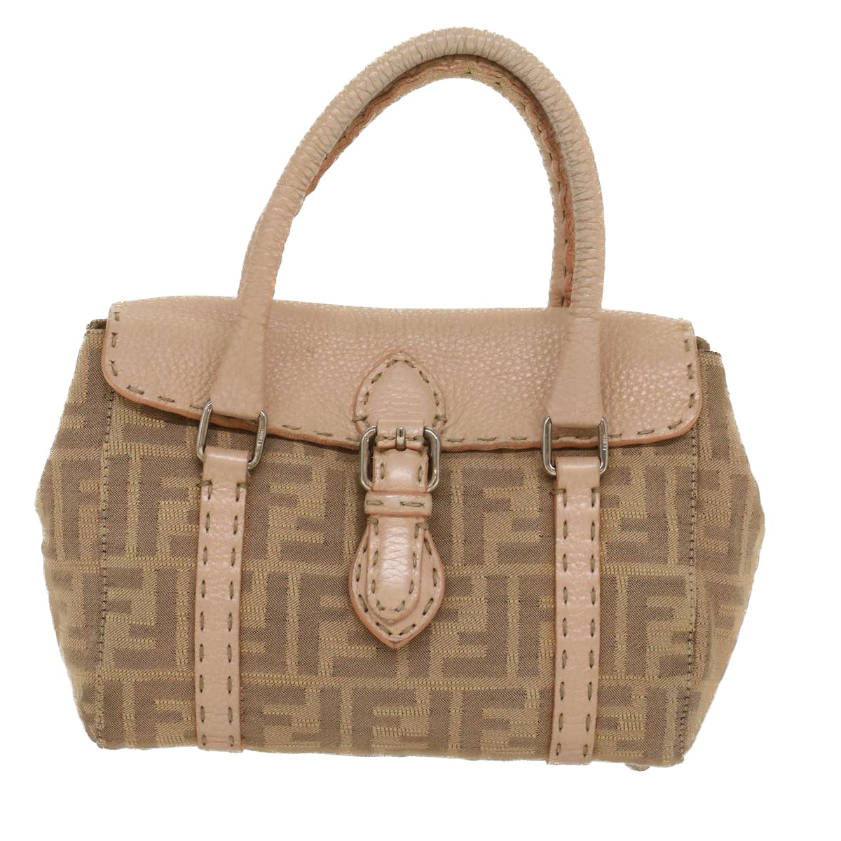 FENDI Zucca Canvas Linda Hand Bag Beige Pink Auth bs6036