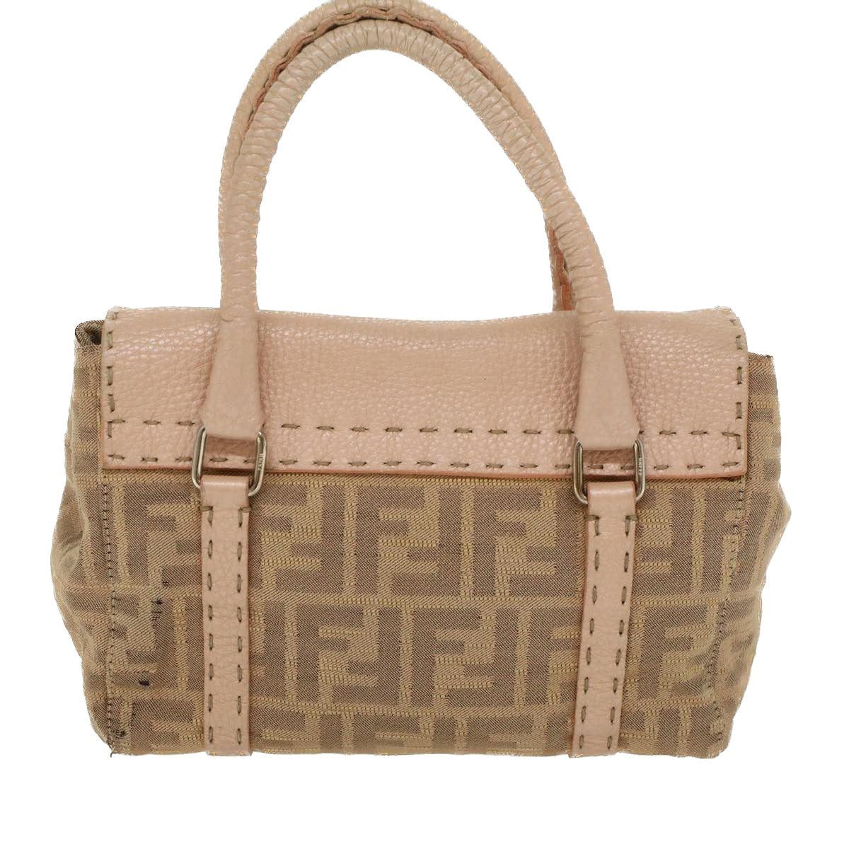 FENDI Zucca Canvas Linda Hand Bag Beige Pink Auth bs6036 - 0