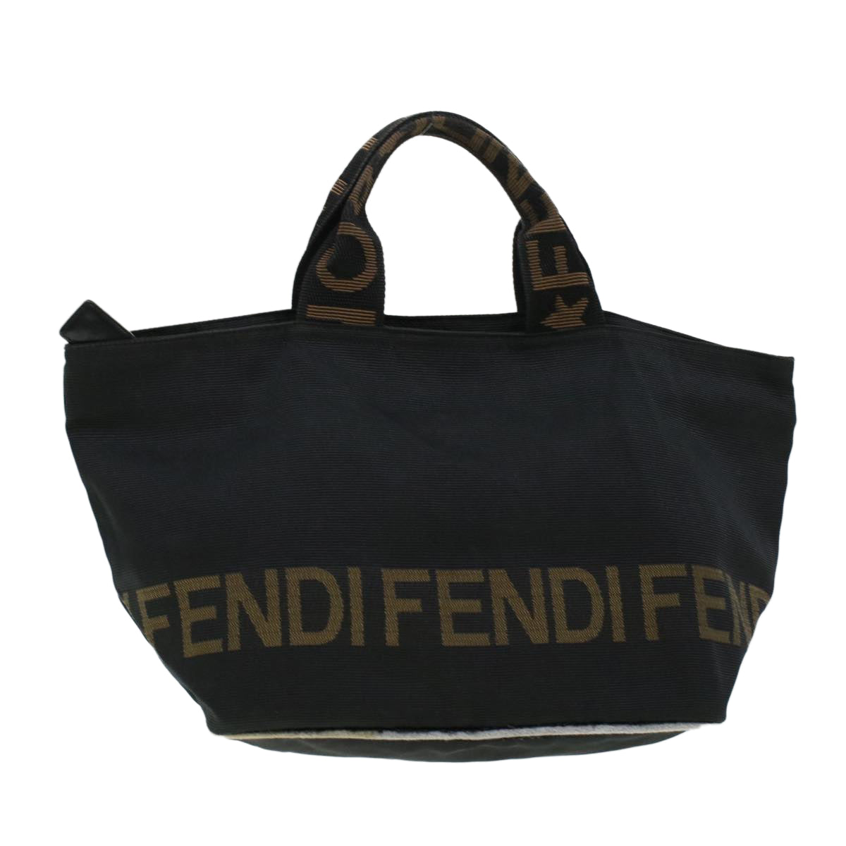 FENDI Zucca Canvas Hand Bag Black Brown Auth bs6057