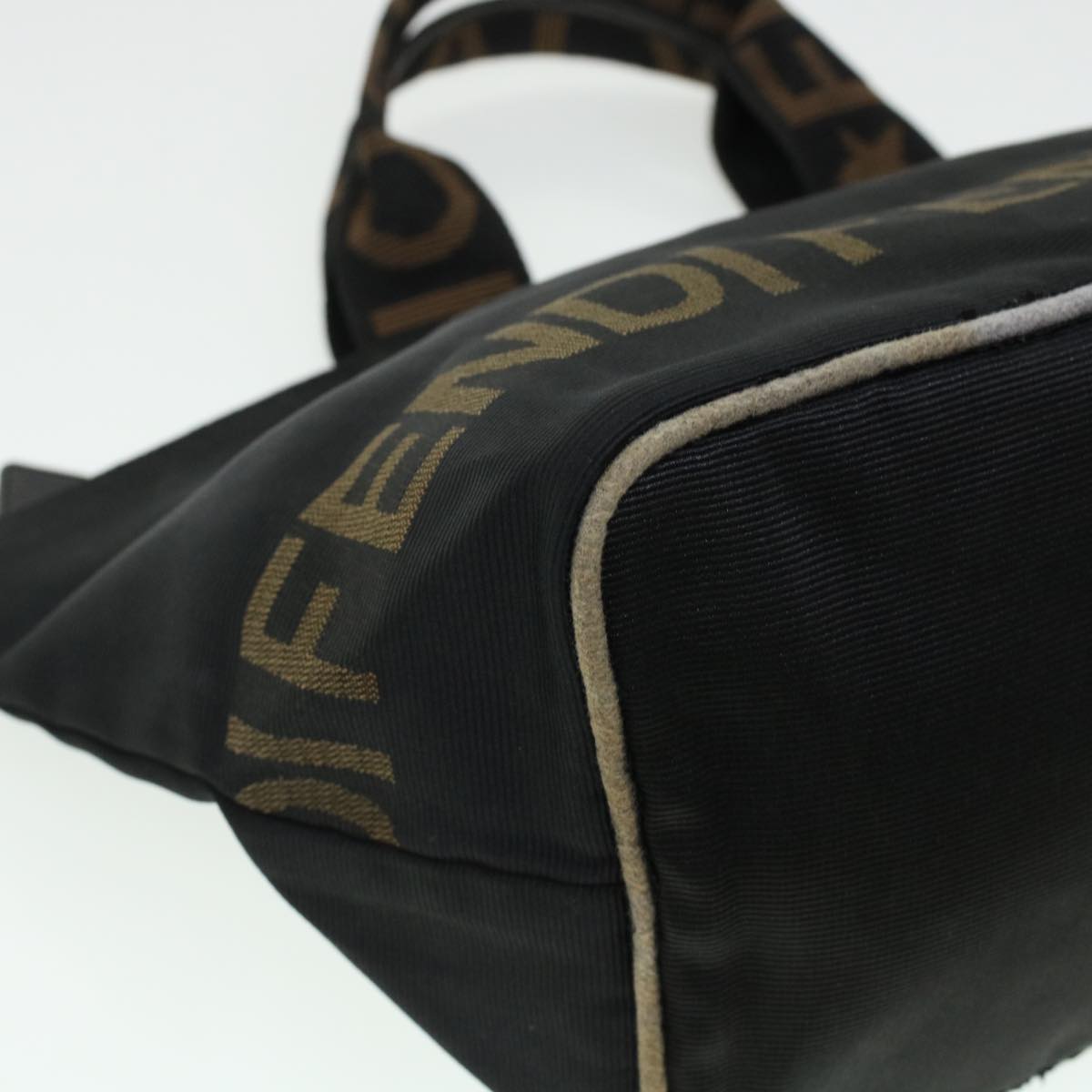 FENDI Zucca Canvas Hand Bag Black Brown Auth bs6057