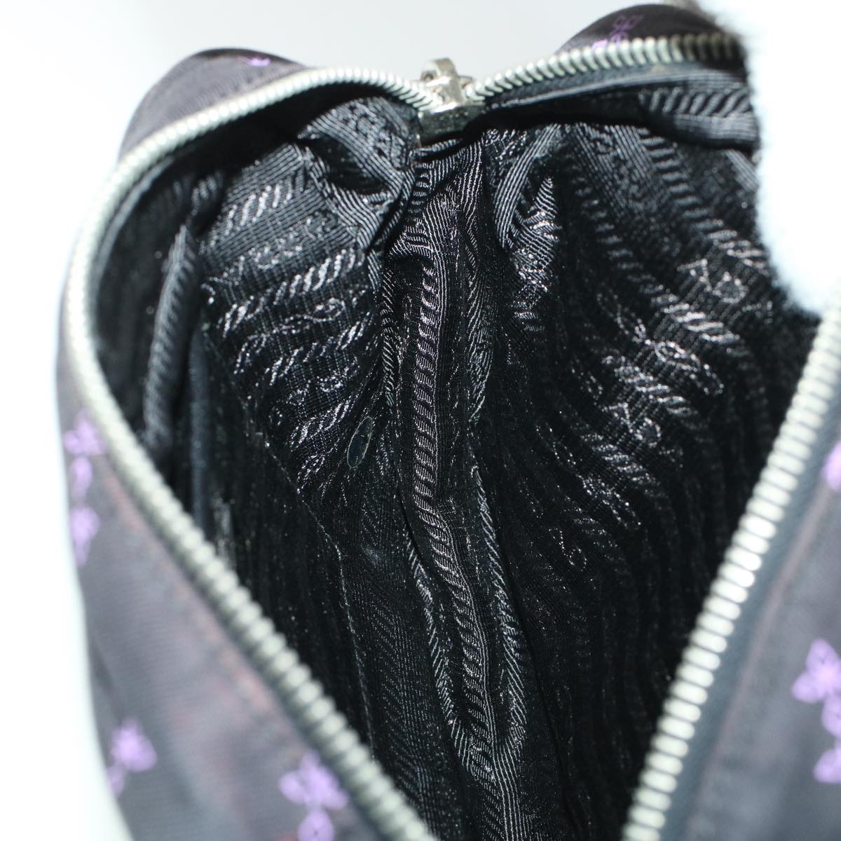 PRADA Chain Shoulder Bag Canvas Black Auth bs6063