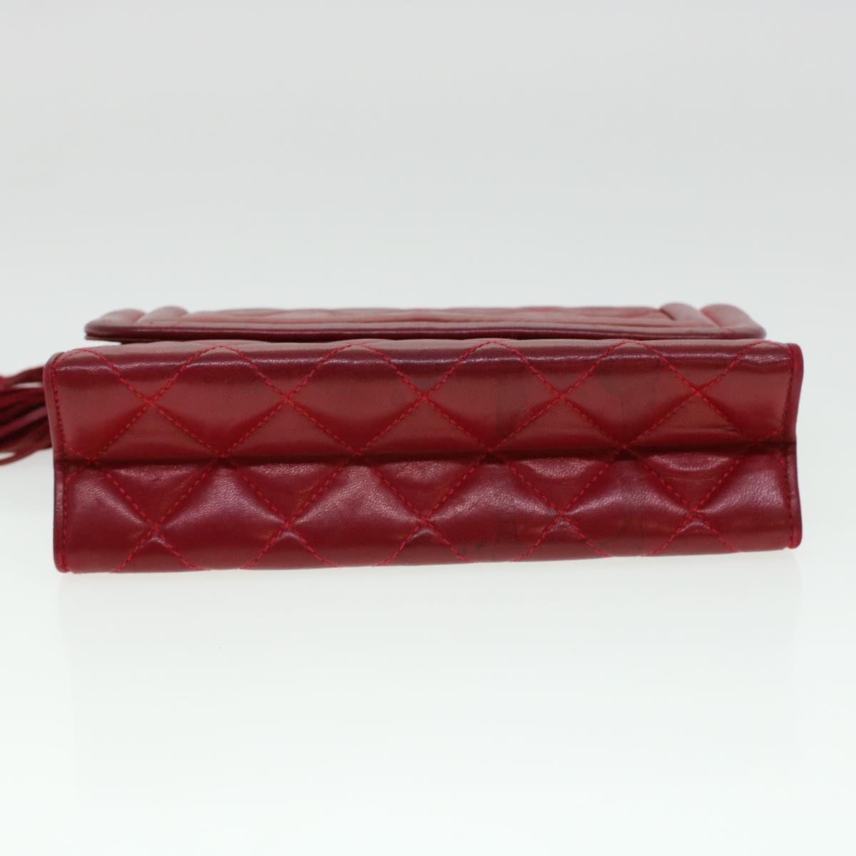 CHANEL Chain Matelasse Shoulder Bag Lamb Skin Red CC Auth bs6079