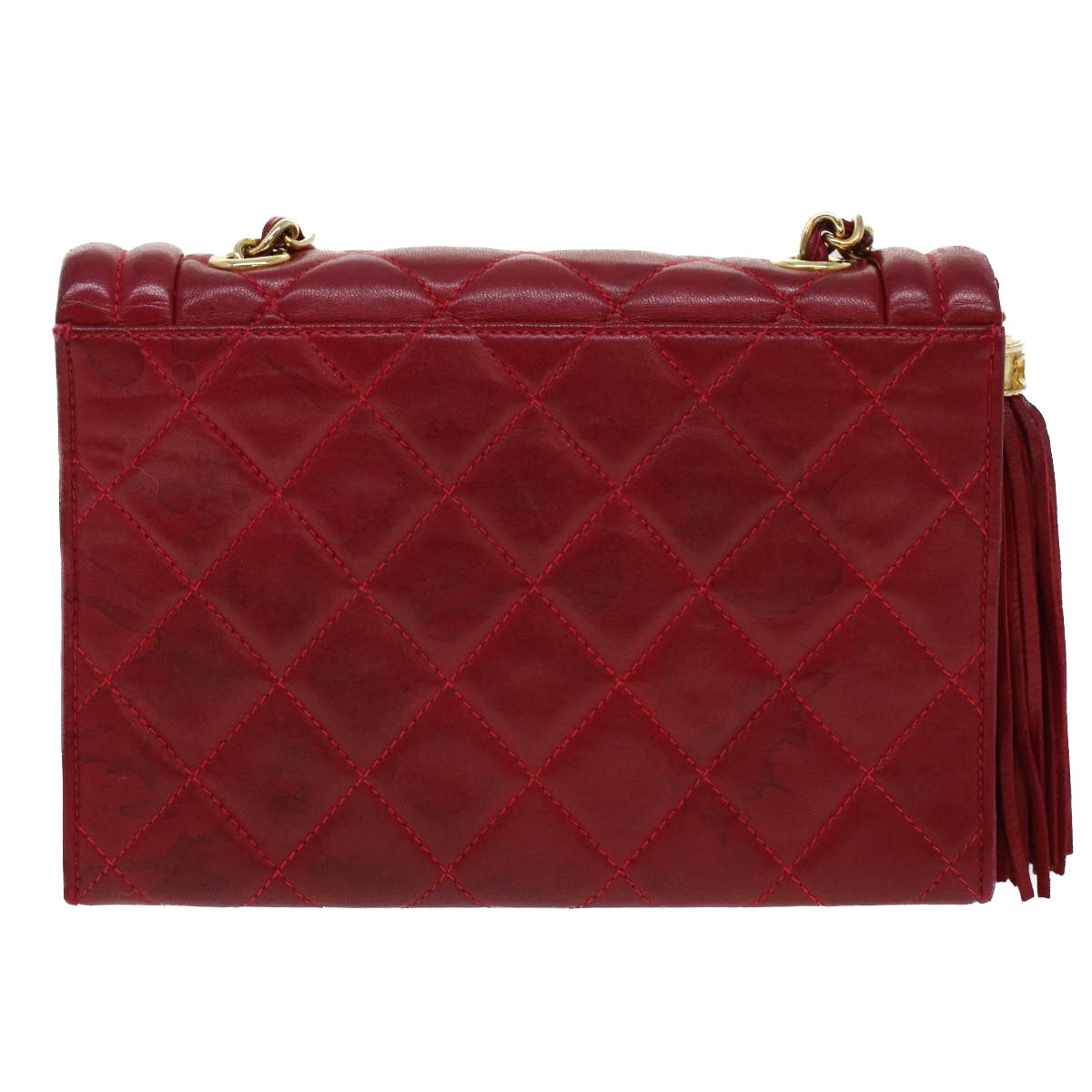 CHANEL Chain Matelasse Shoulder Bag Lamb Skin Red CC Auth bs6079