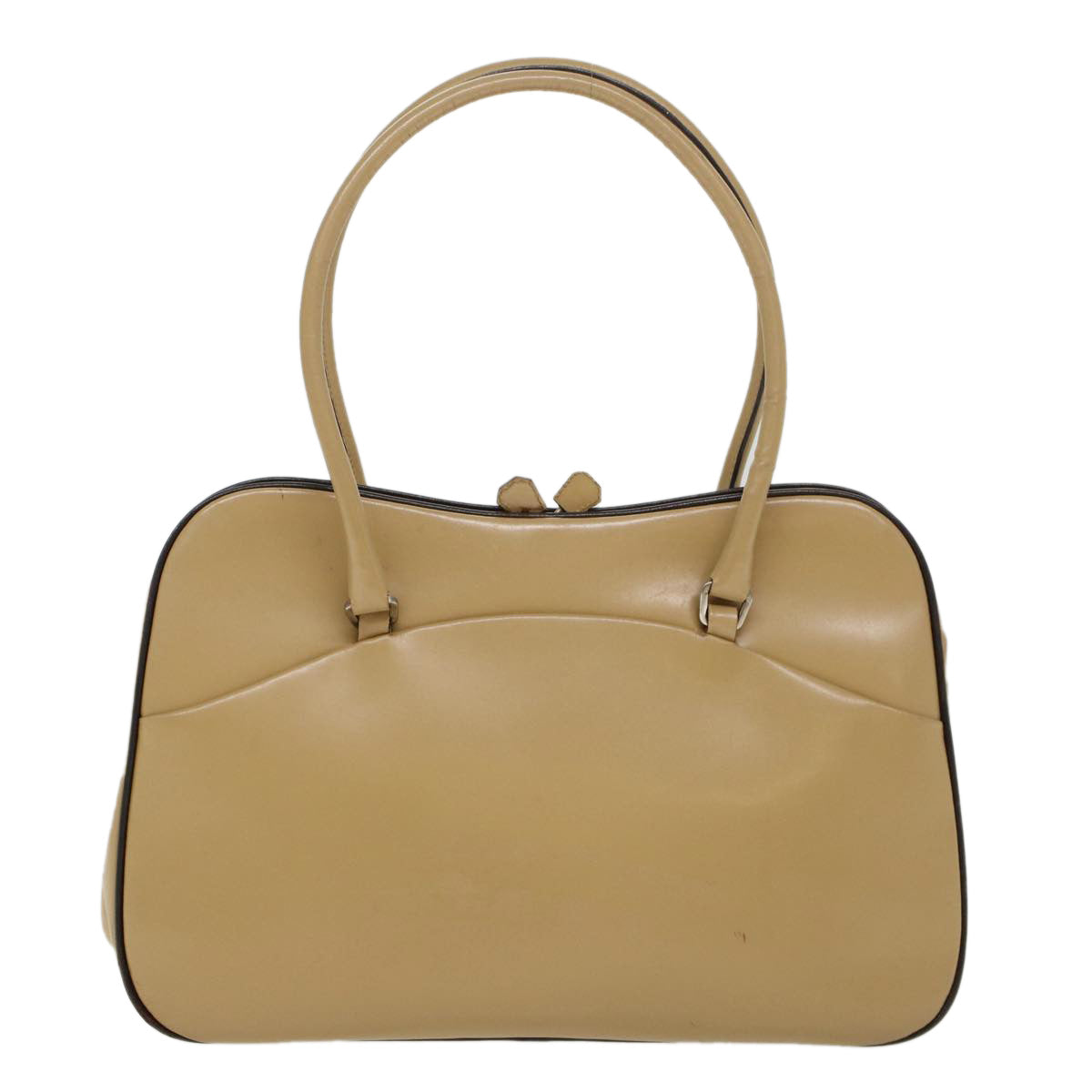 PRADA Hand Bag Leather Beige Auth bs6118