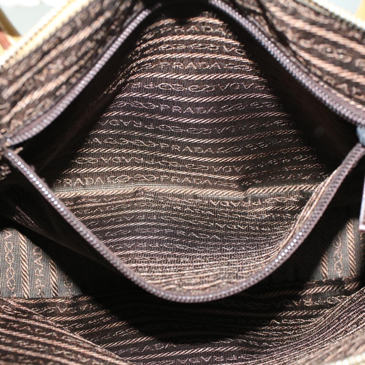 PRADA Shoulder Bag Canvas Leather Beige Auth bs6127