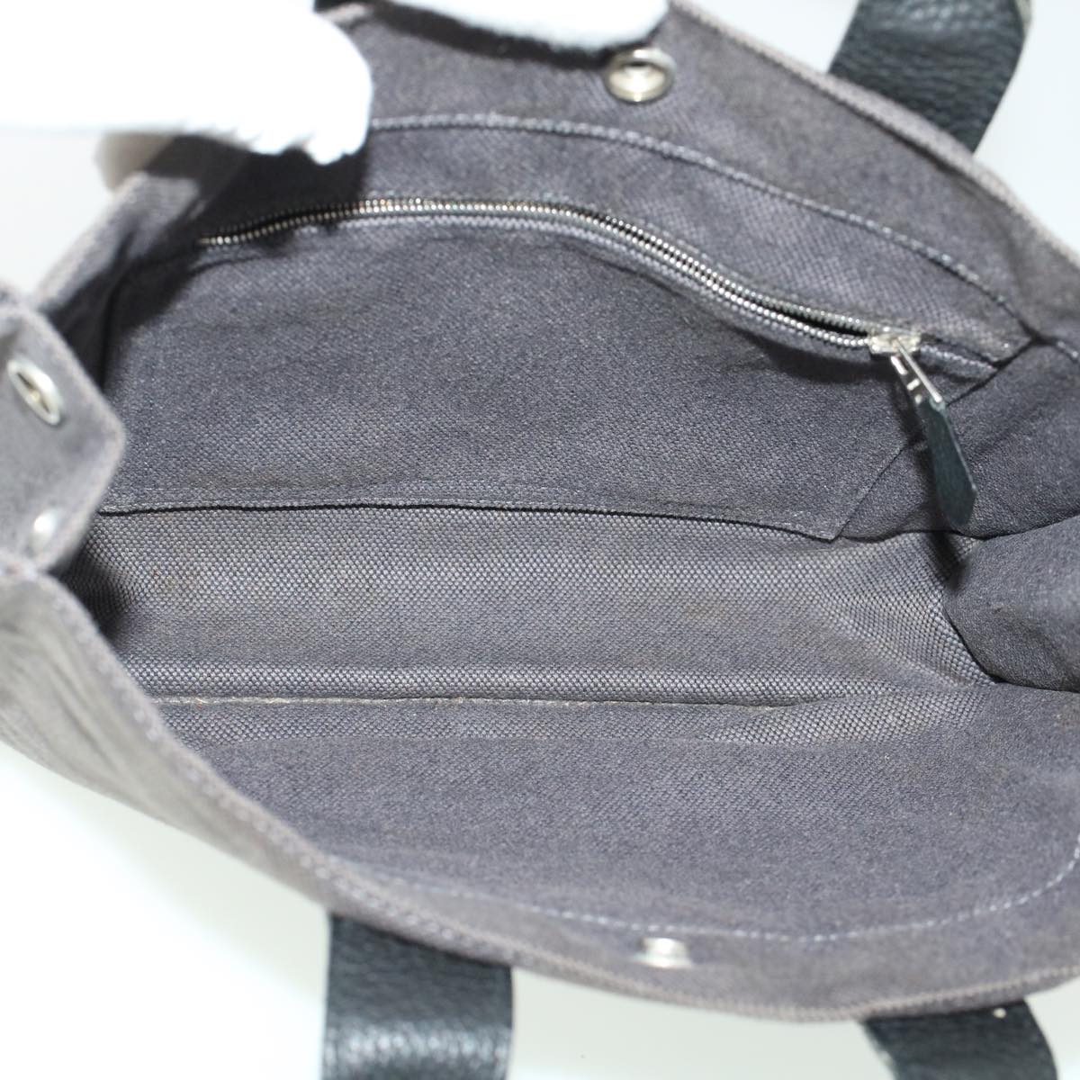 HERMES Sac Arne Hand Bag Canvas Leather Gray Auth bs6147