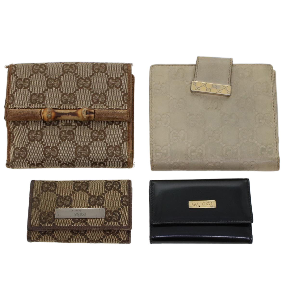 GUCCI GG Canvas Wallet Canvas Leather 4Set Beige Black Auth bs6169